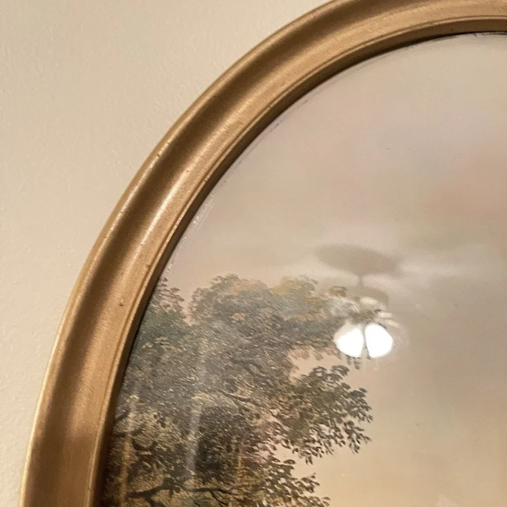 Antique Vtg Wood Gold Convex Curved Bubble Glass Picture Frame Art Nouveau 18x15